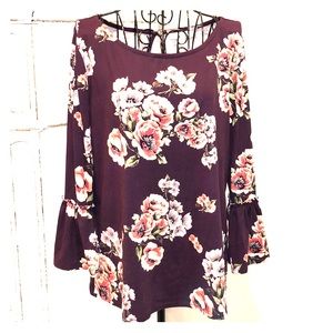 Nine Britton Burgundy Flower Top